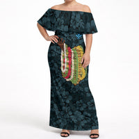 Hawaii Lei Kamehameha Off Shoulder Maxi Dress Uliuli Seamless Pattern Hibiscus Flower LT9 Women Blue - Polynesian Pride