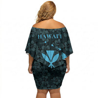 Hawaii Lei Kamehameha Off Shoulder Short Dress Uliuli Seamless Pattern Hibiscus Flower LT9 - Polynesian Pride