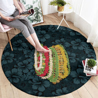 Hawaii Lei Kamehameha Round Carpet Uliuli Seamless Pattern Hibiscus Flower