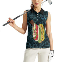 Hawaii Lei Kamehameha Women Sleeveless Polo Shirt Uliuli Seamless Pattern Hibiscus Flower LT9 - Polynesian Pride
