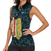 Hawaii Lei Kamehameha Women Sleeveless Polo Shirt Uliuli Seamless Pattern Hibiscus Flower LT9 - Polynesian Pride