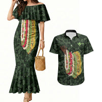 Hawaii Lei Kamehameha Couples Matching Mermaid Dress and Hawaiian Shirt Oma'oma'o Seamless Pattern Hibiscus Flower LT9 Green - Polynesian Pride
