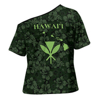 Hawaii Lei Kamehameha Cross Shoulder Shirt Oma'oma'o Seamless Pattern Hibiscus Flower