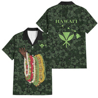 Hawaii Lei Kamehameha Family Matching Off The Shoulder Long Sleeve Dress and Hawaiian Shirt Oma'oma'o Seamless Pattern Hibiscus Flower LT9 Dad's Shirt - Short Sleeve Green - Polynesian Pride