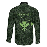 Hawaii Lei Kamehameha Family Matching Off The Shoulder Long Sleeve Dress and Hawaiian Shirt Oma'oma'o Seamless Pattern Hibiscus Flower LT9 Son's Shirt Green - Polynesian Pride