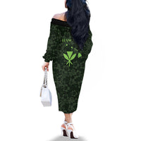 Hawaii Lei Kamehameha Family Matching Off The Shoulder Long Sleeve Dress and Hawaiian Shirt Oma'oma'o Seamless Pattern Hibiscus Flower