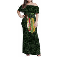 Hawaii Lei Kamehameha Family Matching Off Shoulder Maxi Dress and Hawaiian Shirt Oma'oma'o Seamless Pattern Hibiscus Flower