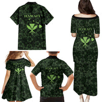 Hawaii Lei Kamehameha Family Matching Puletasi and Hawaiian Shirt Oma'oma'o Seamless Pattern Hibiscus Flower LT9 Mom's Dress Green - Polynesian Pride