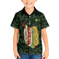 Hawaii Lei Kamehameha Kid Hawaiian Shirt Oma'oma'o Seamless Pattern Hibiscus Flower LT9 Kid Green - Polynesian Pride