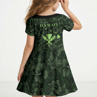 Hawaii Lei Kamehameha Kid Short Sleeve Dress Oma'oma'o Seamless Pattern Hibiscus Flower LT9 - Polynesian Pride