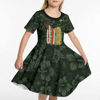 Hawaii Lei Kamehameha Kid Short Sleeve Dress Oma'oma'o Seamless Pattern Hibiscus Flower LT9 - Polynesian Pride
