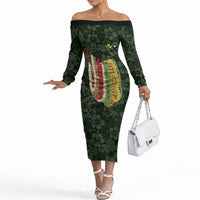 Hawaii Lei Kamehameha Off The Shoulder Long Sleeve Dress Oma'oma'o Seamless Pattern Hibiscus Flower LT9 Women Green - Polynesian Pride