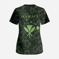 Hawaii Lei Kamehameha Scrub Top Oma'oma'o Seamless Pattern Hibiscus Flower