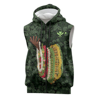 Hawaii Lei Kamehameha Sleeveless Zip Hoodie Oma'oma'o Seamless Pattern Hibiscus Flower LT9 Green - Polynesian Pride