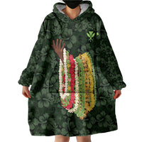 Hawaii Lei Kamehameha Wearable Blanket Hoodie Oma'oma'o Seamless Pattern Hibiscus Flower LT9 - Polynesian Pride