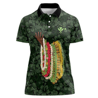 Hawaii Lei Kamehameha Women Polo Shirt Oma'oma'o Seamless Pattern Hibiscus Flower LT9 Female Green - Polynesian Pride