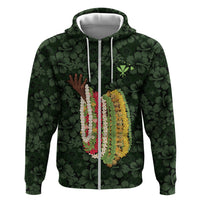 Hawaii Lei Kamehameha Zip Hoodie Oma'oma'o Seamless Pattern Hibiscus Flower LT9 Zip Hoodie Green - Polynesian Pride