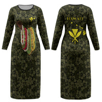Hawaii Lei Kamehameha Couples Matching Long Sleeve Bodycon Dress and Hawaiian Shirt Melemele Seamless Pattern Hibiscus Flower LT9