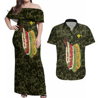 Hawaii Lei Kamehameha Couples Matching Off Shoulder Maxi Dress and Hawaiian Shirt Melemele Seamless Pattern Hibiscus Flower