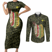 Hawaii Lei Kamehameha Couples Matching Short Sleeve Bodycon Dress and Long Sleeve Button Shirt Melemele Seamless Pattern Hibiscus Flower LT9 Yellow - Polynesian Pride