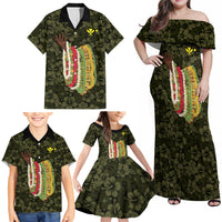 Hawaii Lei Kamehameha Family Matching Off Shoulder Maxi Dress and Hawaiian Shirt Melemele Seamless Pattern Hibiscus Flower