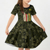 Hawaii Lei Kamehameha Kid Short Sleeve Dress Melemele Seamless Pattern Hibiscus Flower LT9 KID Yellow - Polynesian Pride
