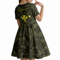 Hawaii Lei Kamehameha Kid Short Sleeve Dress Melemele Seamless Pattern Hibiscus Flower LT9 - Polynesian Pride
