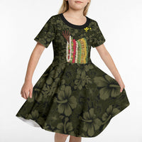 Hawaii Lei Kamehameha Kid Short Sleeve Dress Melemele Seamless Pattern Hibiscus Flower LT9 - Polynesian Pride