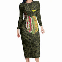 Hawaii Lei Kamehameha Long Sleeve Bodycon Dress Melemele Seamless Pattern Hibiscus Flower LT9 Long Dress Yellow - Polynesian Pride