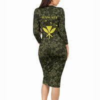 Hawaii Lei Kamehameha Long Sleeve Bodycon Dress Melemele Seamless Pattern Hibiscus Flower LT9 - Polynesian Pride