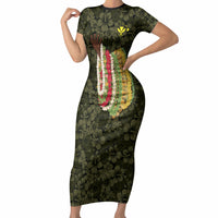 Hawaii Lei Kamehameha Short Sleeve Bodycon Dress Melemele Seamless Pattern Hibiscus Flower LT9 Long Dress Yellow - Polynesian Pride