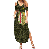 Hawaii Lei Kamehameha Summer Maxi Dress Melemele Seamless Pattern Hibiscus Flower
