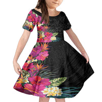Hafa Adai Guam Family Matching Summer Maxi Dress and Hawaiian Shirt Tropical Flowers Colorful Vibes LT9 Daughter's Dress Black - Polynesian Pride