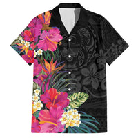 Hafa Adai Guam Family Matching Summer Maxi Dress and Hawaiian Shirt Tropical Flowers Colorful Vibes LT9 Dad's Shirt - Short Sleeve Black - Polynesian Pride