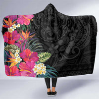 Hafa Adai Guam Hooded Blanket Tropical Flowers Colorful Vibes LT9 One Size Black - Polynesian Pride
