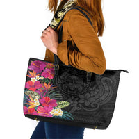 Hafa Adai Guam Leather Tote Bag Tropical Flowers Colorful Vibes LT9 Black - Polynesian Pride