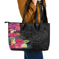 Hafa Adai Guam Leather Tote Bag Tropical Flowers Colorful Vibes LT9 - Polynesian Pride