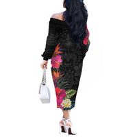 Hafa Adai Guam Off The Shoulder Long Sleeve Dress Tropical Flowers Colorful Vibes LT9 - Polynesian Pride