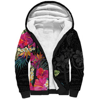 Hafa Adai Guam Sherpa Hoodie Tropical Flowers Colorful Vibes LT9 Unisex Black - Polynesian Pride