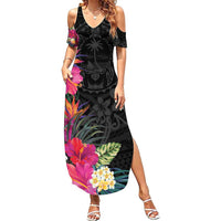 Hafa Adai Guam Summer Maxi Dress Tropical Flowers Colorful Vibes LT9 Women Black - Polynesian Pride