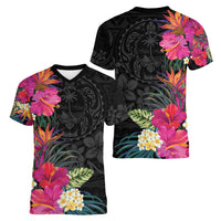 Hafa Adai Guam Women V-Neck T-Shirt Tropical Flowers Colorful Vibes