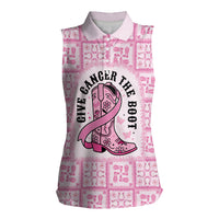 Give Cancer The Boot Pink Cowgirl Women Sleeveless Polo Shirt Hawaiian Paniolo Mixed Quilt Pattern Style LT9 Female Pink - Polynesian Pride