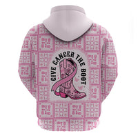 Give Cancer The Boot Pink Cowgirl Zip Hoodie Hawaiian Paniolo Mixed Quilt Pattern Style LT9 - Polynesian Pride
