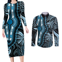 Polynesia Dashiki Couples Matching Long Sleeve Bodycon Dress and Long Sleeve Button Shirts Polynesia and Africa Traditional Special Together Blue LT9 Blue - Polynesian Pride