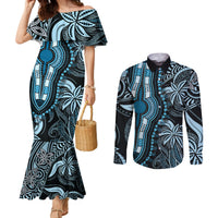 Polynesia Dashiki Couples Matching Mermaid Dress and Long Sleeve Button Shirts Polynesia and Africa Traditional Special Together Blue LT9 Blue - Polynesian Pride