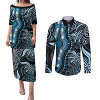 Polynesia Dashiki Couples Matching Puletasi Dress and Long Sleeve Button Shirts Polynesia and Africa Traditional Special Together Blue LT9 Blue - Polynesian Pride