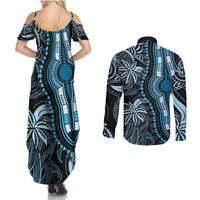 Polynesia Dashiki Couples Matching Summer Maxi Dress and Long Sleeve Button Shirts Polynesia and Africa Traditional Special Together Blue LT9 - Polynesian Pride