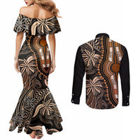 Polynesia Dashiki Couples Matching Mermaid Dress and Long Sleeve Button Shirts Polynesia and Africa Traditional Special Together Gold LT9 - Polynesian Pride
