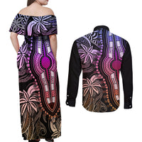 Polynesia Dashiki Couples Matching Off Shoulder Maxi Dress and Long Sleeve Button Shirts Polynesia and Africa Traditional Special Together Pastel LT9 - Polynesian Pride