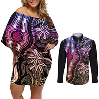 Polynesia Dashiki Couples Matching Off Shoulder Short Dress and Long Sleeve Button Shirts Polynesia and Africa Traditional Special Together Pastel LT9 Pastel - Polynesian Pride